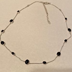 19” sterling silver adjustable necklace with black bead accents